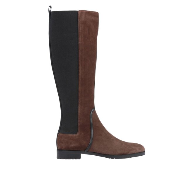 SERGIO ROSSI BOOTS TALL BROWN SUEDE LEATHER LOW HEEL ELASTIC GORES sz 39 9